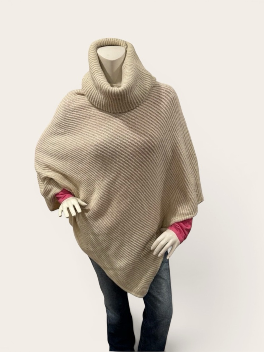 Anthropologie Do Everything in Love Sparkly Cream Knit Cowl Neck Poncho